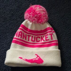 Nantucket Pom-Pom Winter  Beanie Pink & White, Women's NWOT,OS